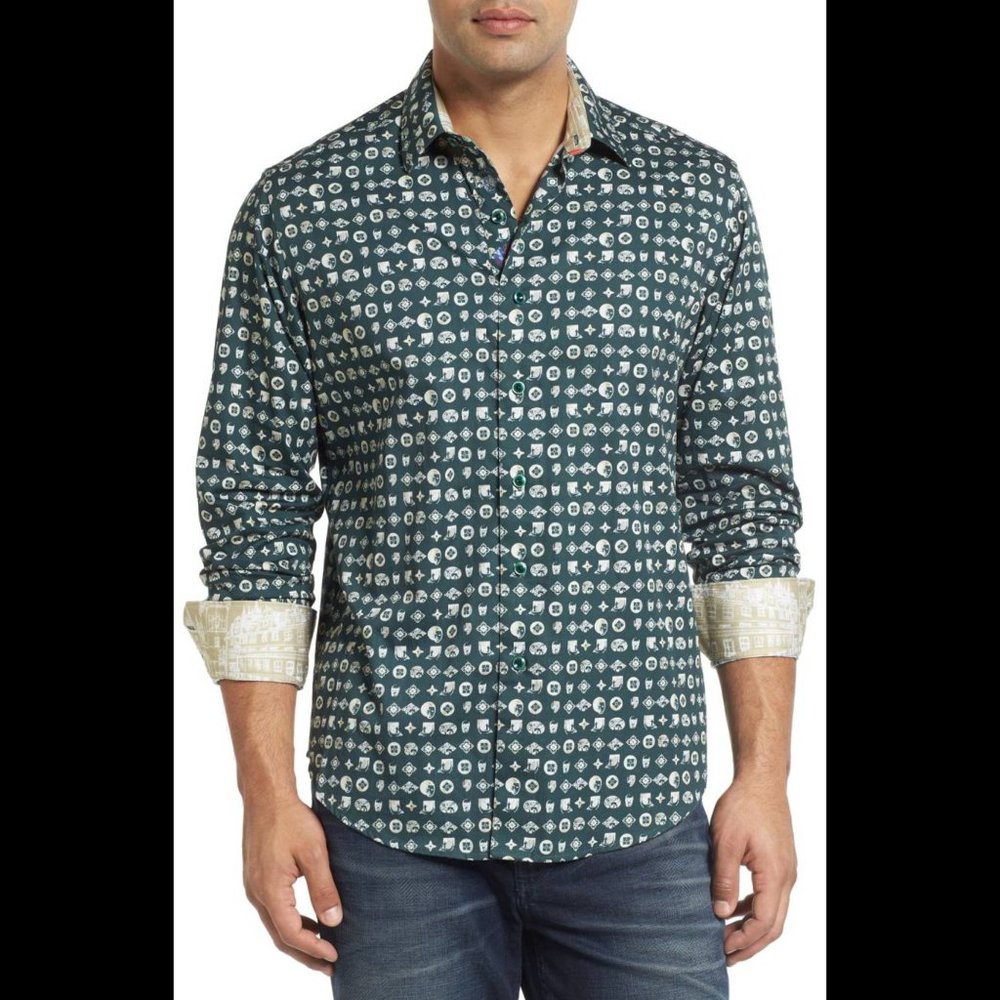 NWT ROBERT GRAHAM "City of Masks" Long Sleeve Classic Fit Woven Shirt, sz S